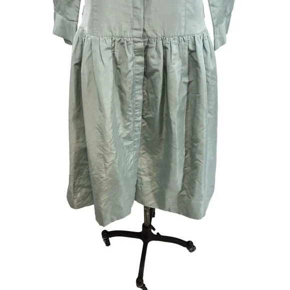 Rickie Freeman for Teri Jon Teal Blue Green Drop Waist Shirtdress Silk Size‎ 10 - Picture 5 of 13
